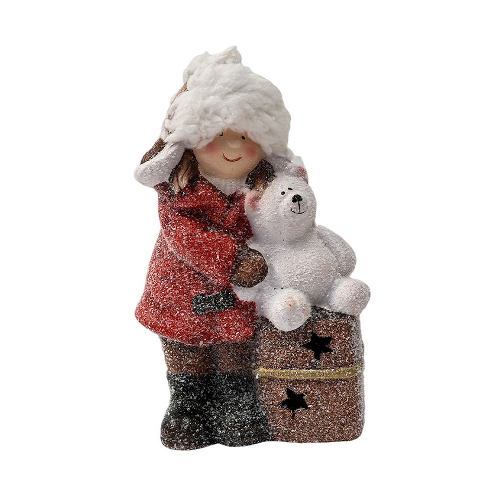 Adorno navideño muñeca de ceramica con peluche 19.5 cm