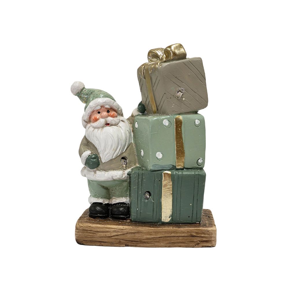 Adorno navideño santa con regalos 19.8 cm verde