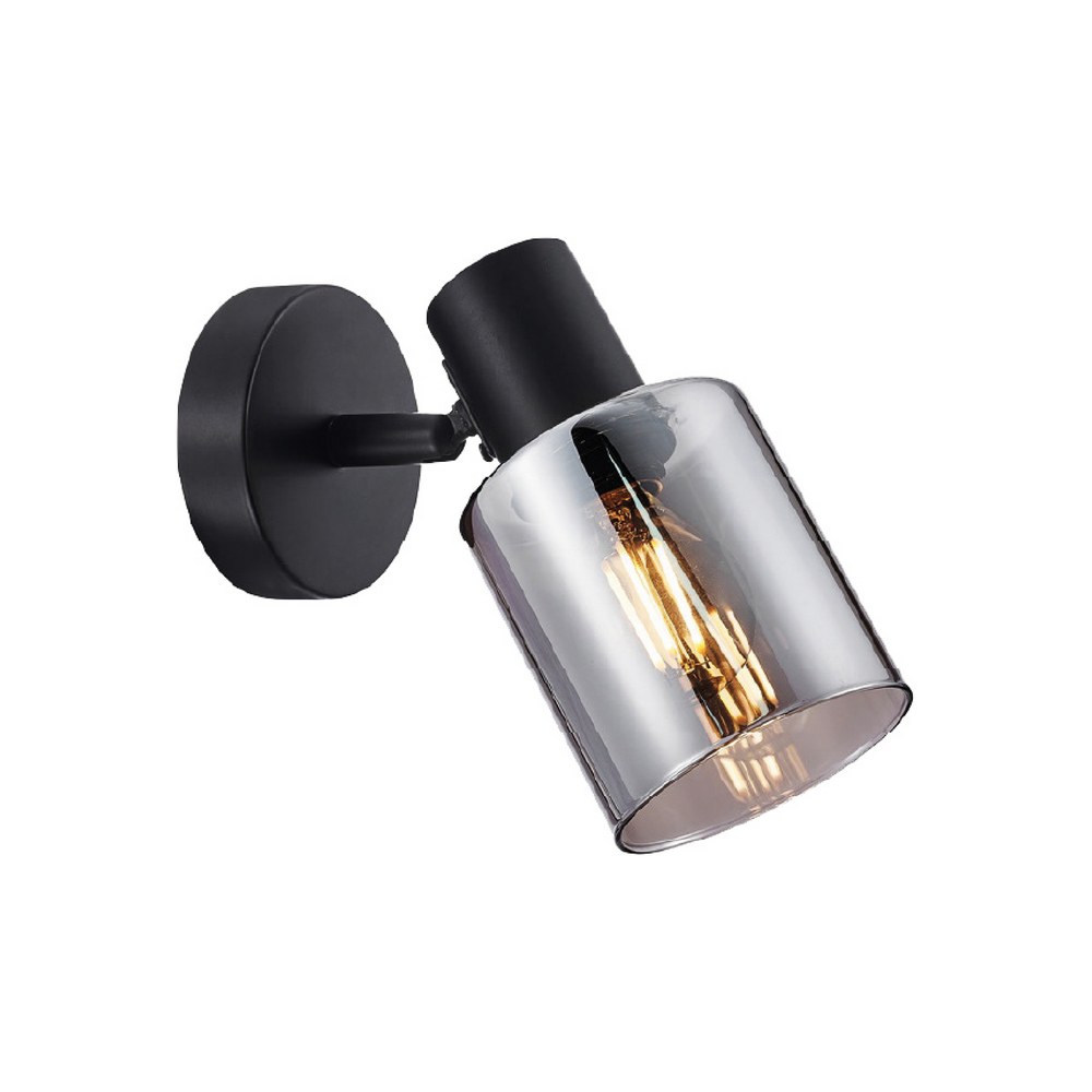 Lampara de pared negra vidrio smoke 1 luz e12