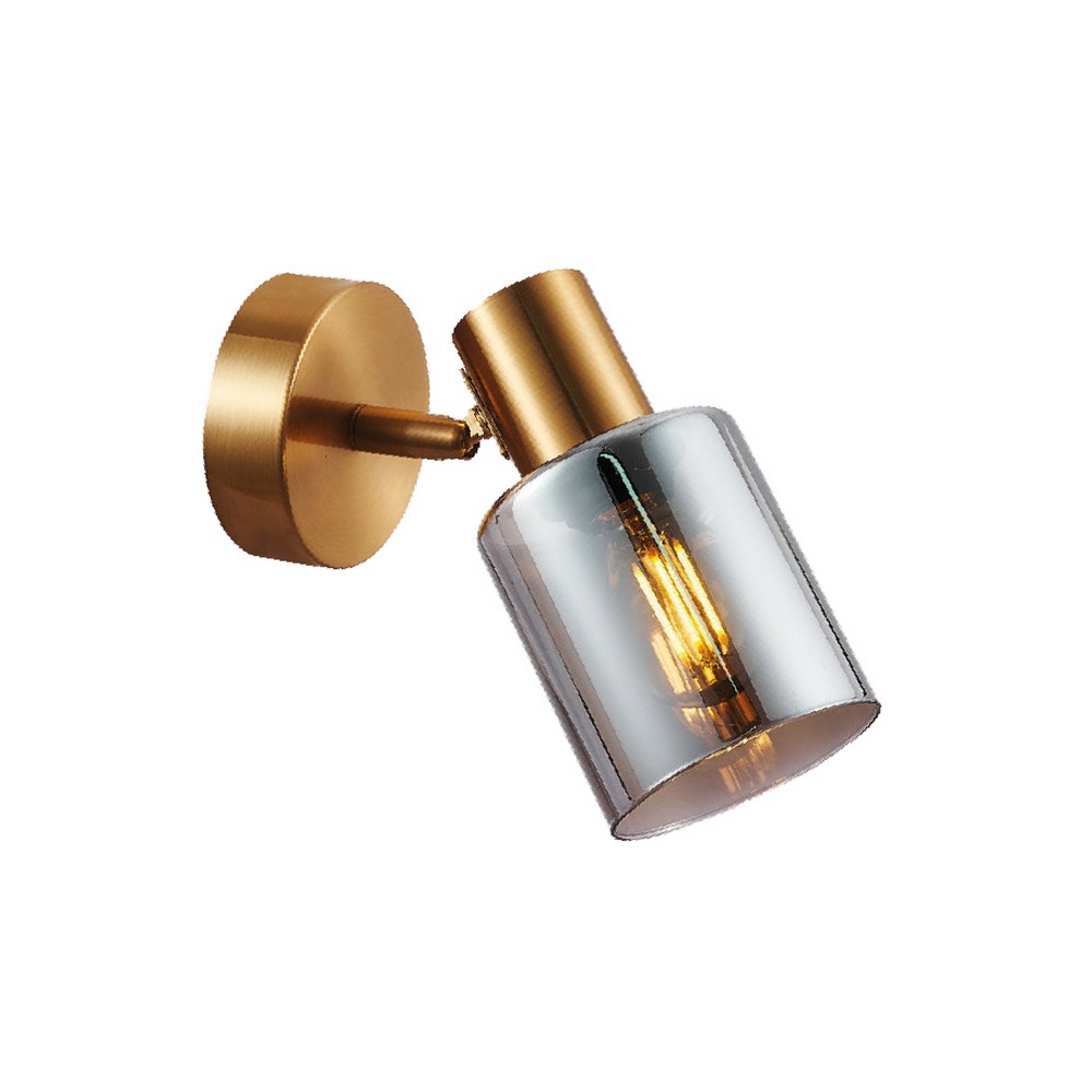 Lampara de pared laton vidrio smoke 1 luz e12