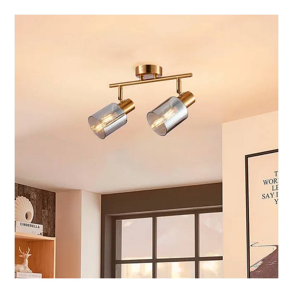 Lámpara de techo latón vidrio smoke 2 luces e12