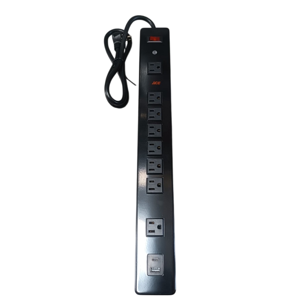 Regleta con supresor 8 salidas con usb y usb-c 3 pies (90 cm)