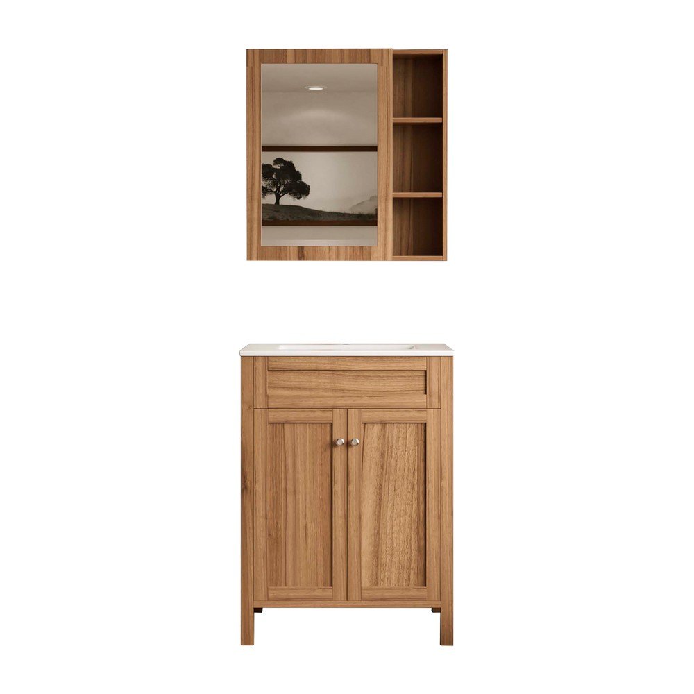 Gabinete pvc con lavamanos y espejo 2p madera clara 60x46x87 cm