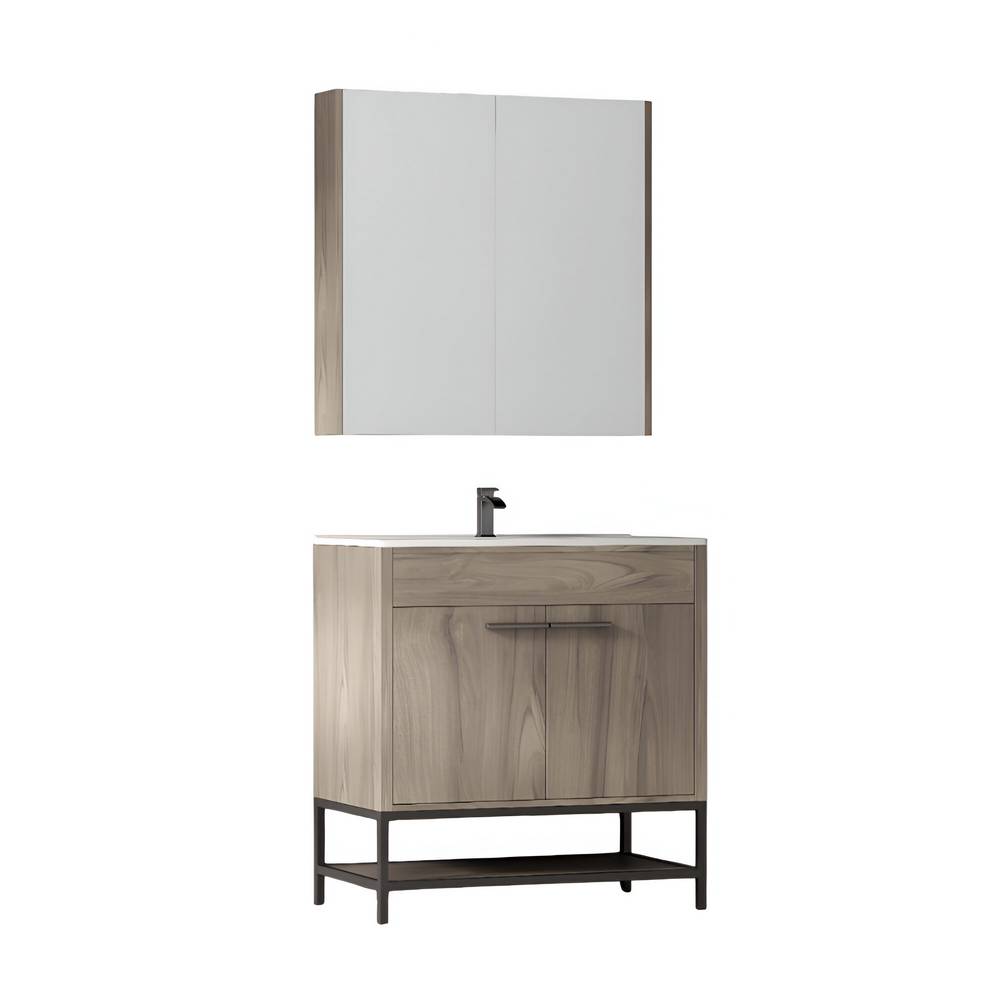 Gabinete pvc con lavamanos y espejo 2p cerezo claro 80x46x87 cm