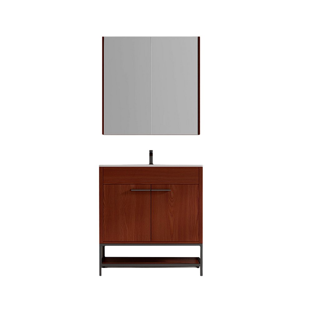 Gabinete de baño pvc con lavamanos y espejo 2 puertas cerezo oscuro 80 x 46 x 87 cm