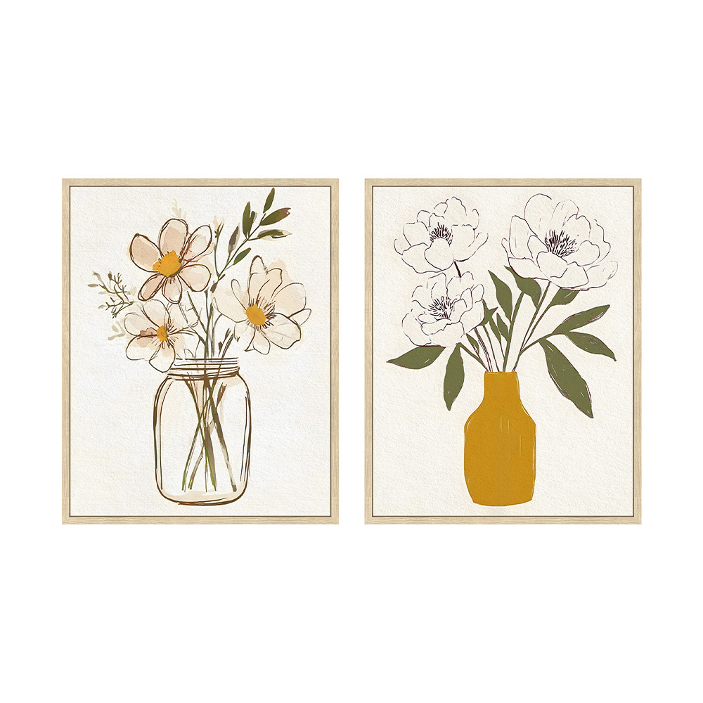 Cuadro decorativo de madera 40x50 cm flores con jarron 2 piezas