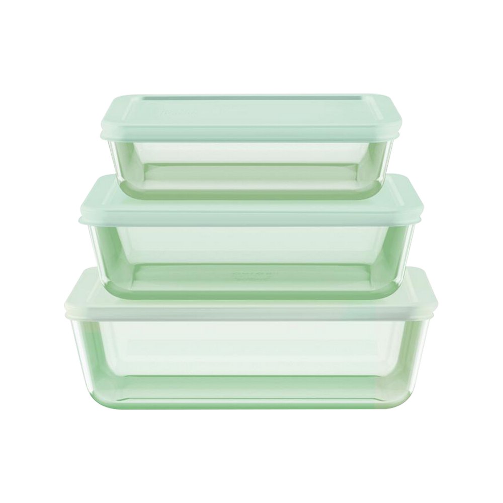 DEPOSITO RECTANGULAR DE VIDRIO PARA COMIDA VERDE 4 PIEZAS