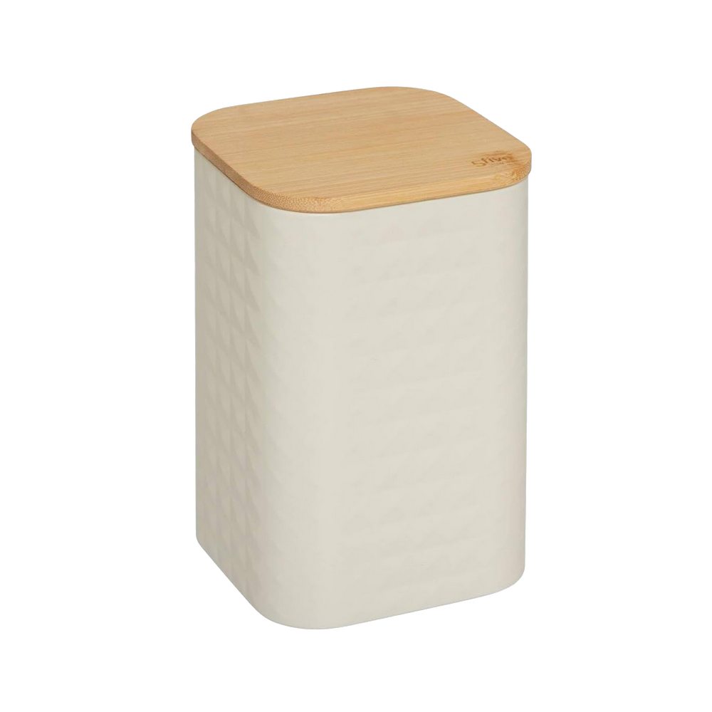 Contendor rectangular de metal y bambú blanco