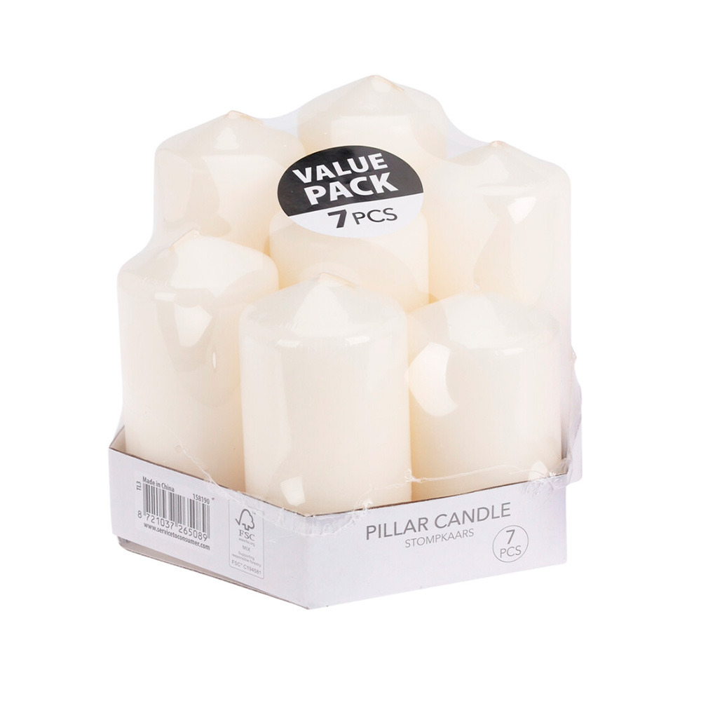 Candela navideña decorativa pilar blanca 7 piezas