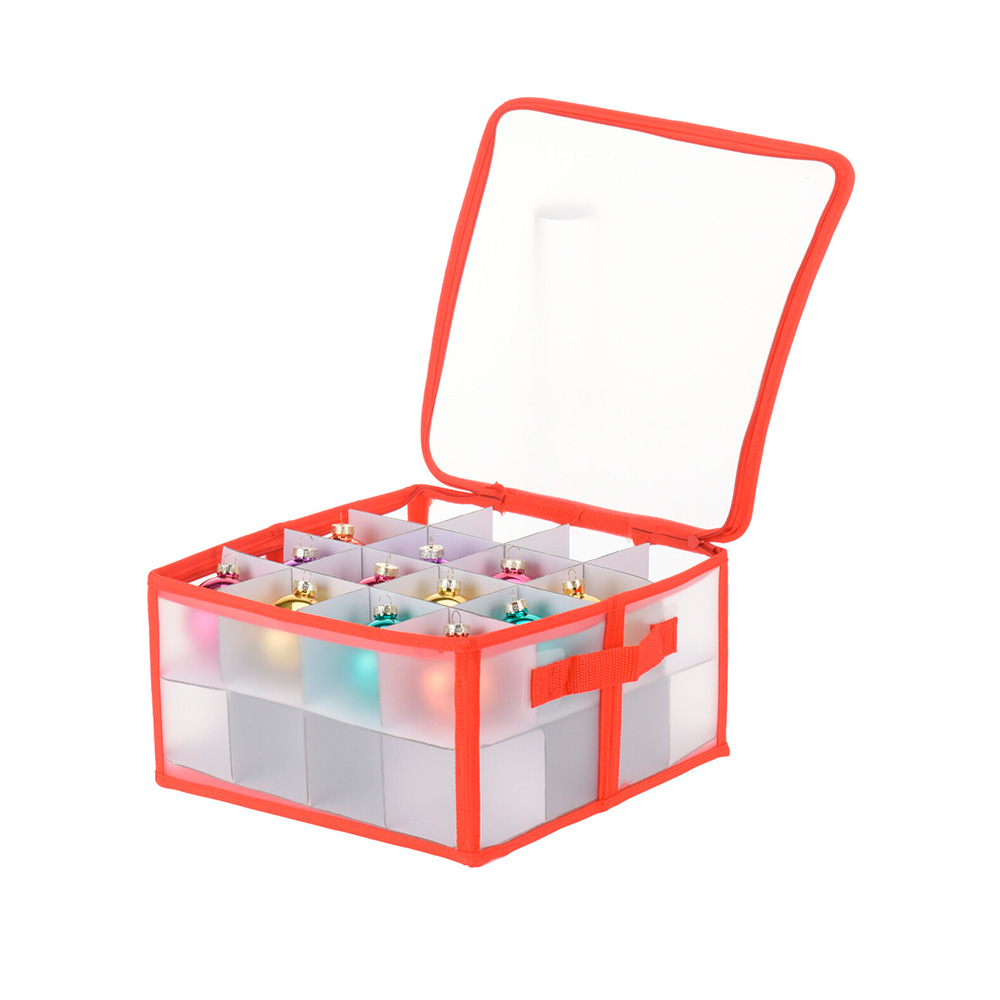 Caja de almacenamiento para bolas navideñas 34x34x17 cm rojo/blanco