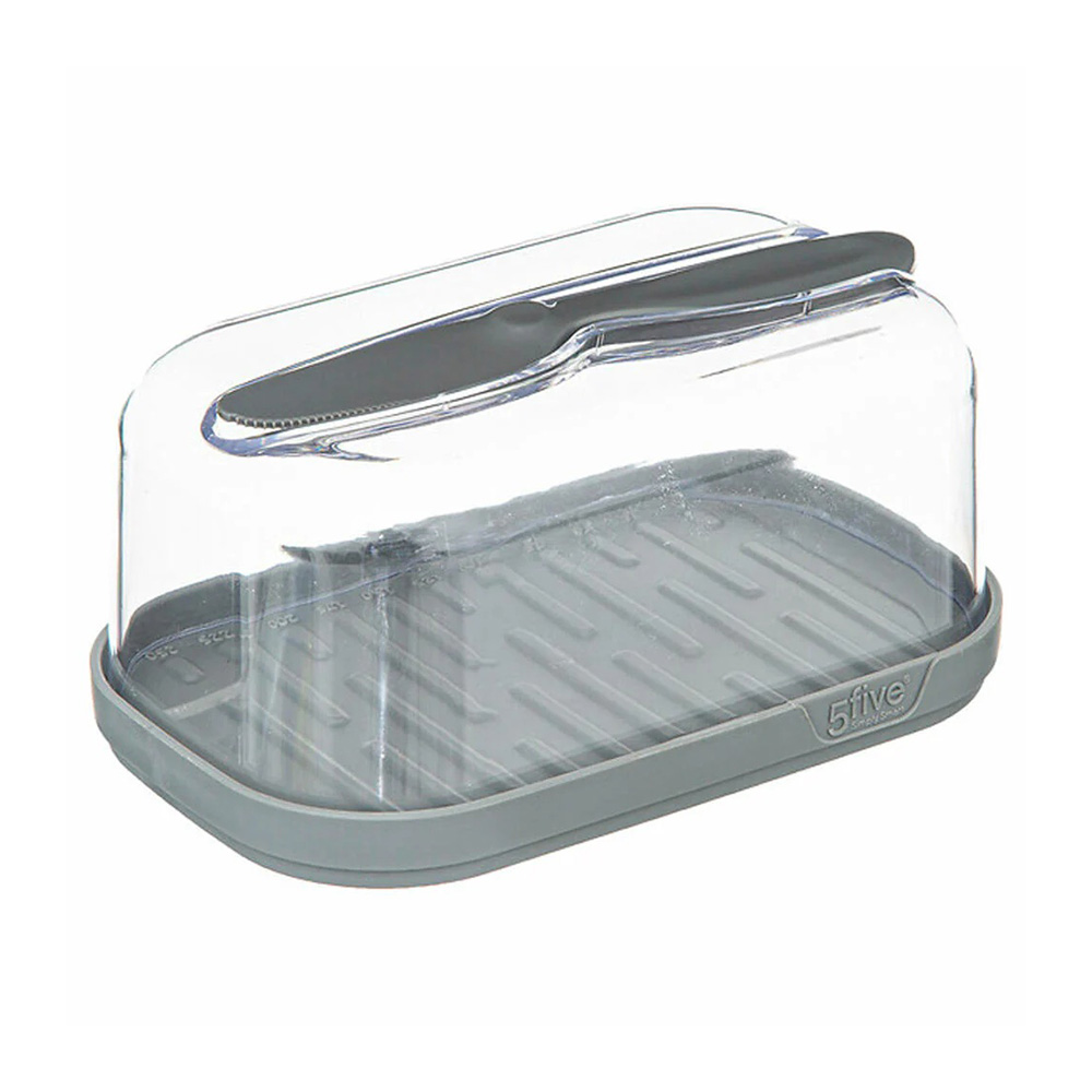 Mantequillera plastica con cuchillo 15.8x7.1 cm transparente/gris
