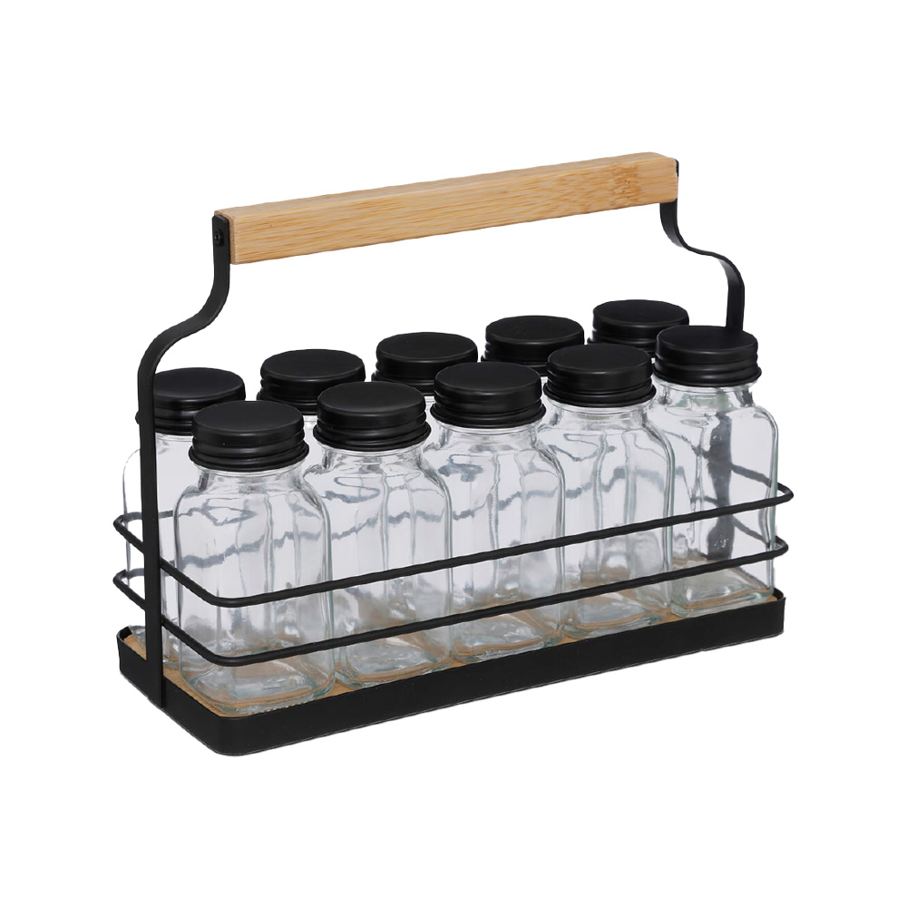 Set de 10 especieros de vidrio con soporte de metal