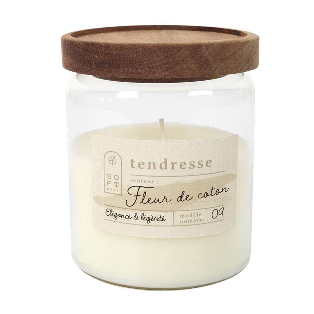 Candela en vaso de vidrio con tapa de madera 11.5 cm aromas variados surtido