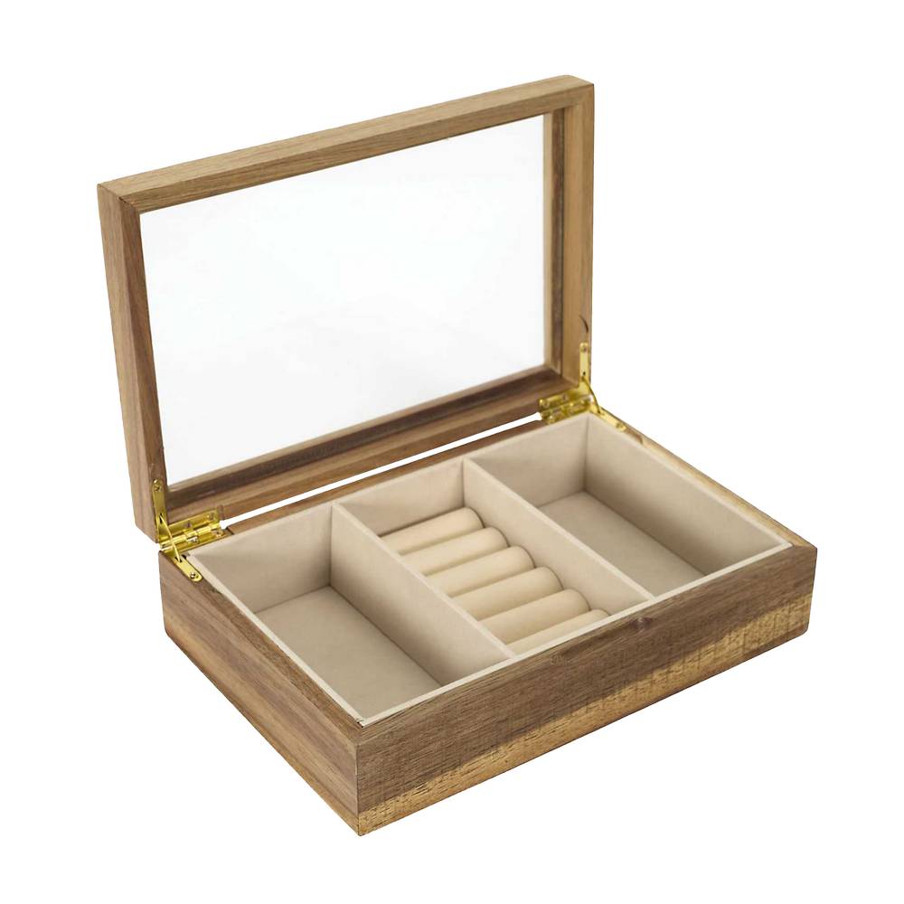 Joyero decorativo de madera/vidrio 24 cm café