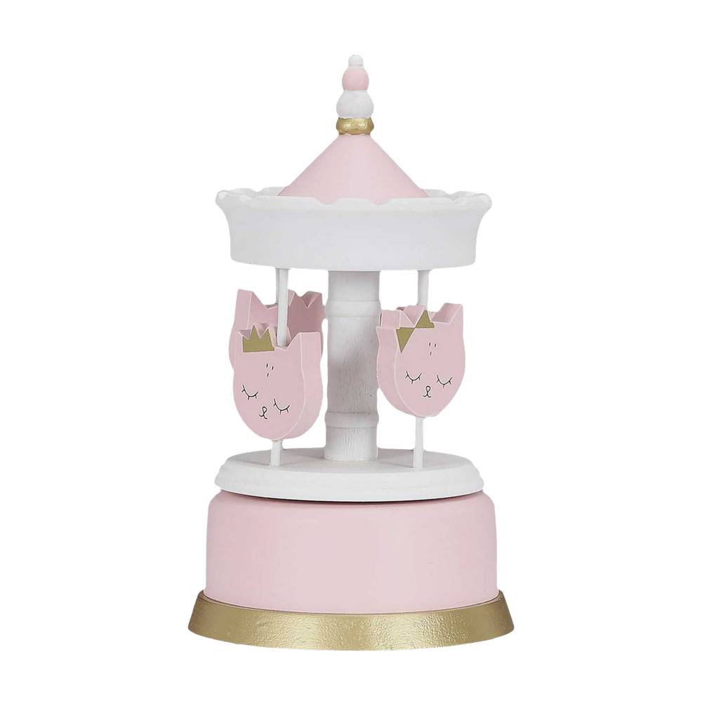 Carrusel musical infantil de madera 11.5x20.3 cm rosado-blanco