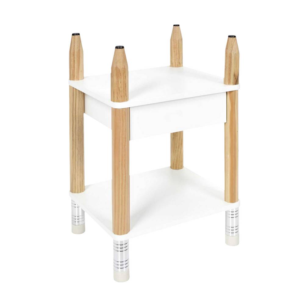 Mesa de noche infantil con patas de lapiz de madera 51x34 cm blanco