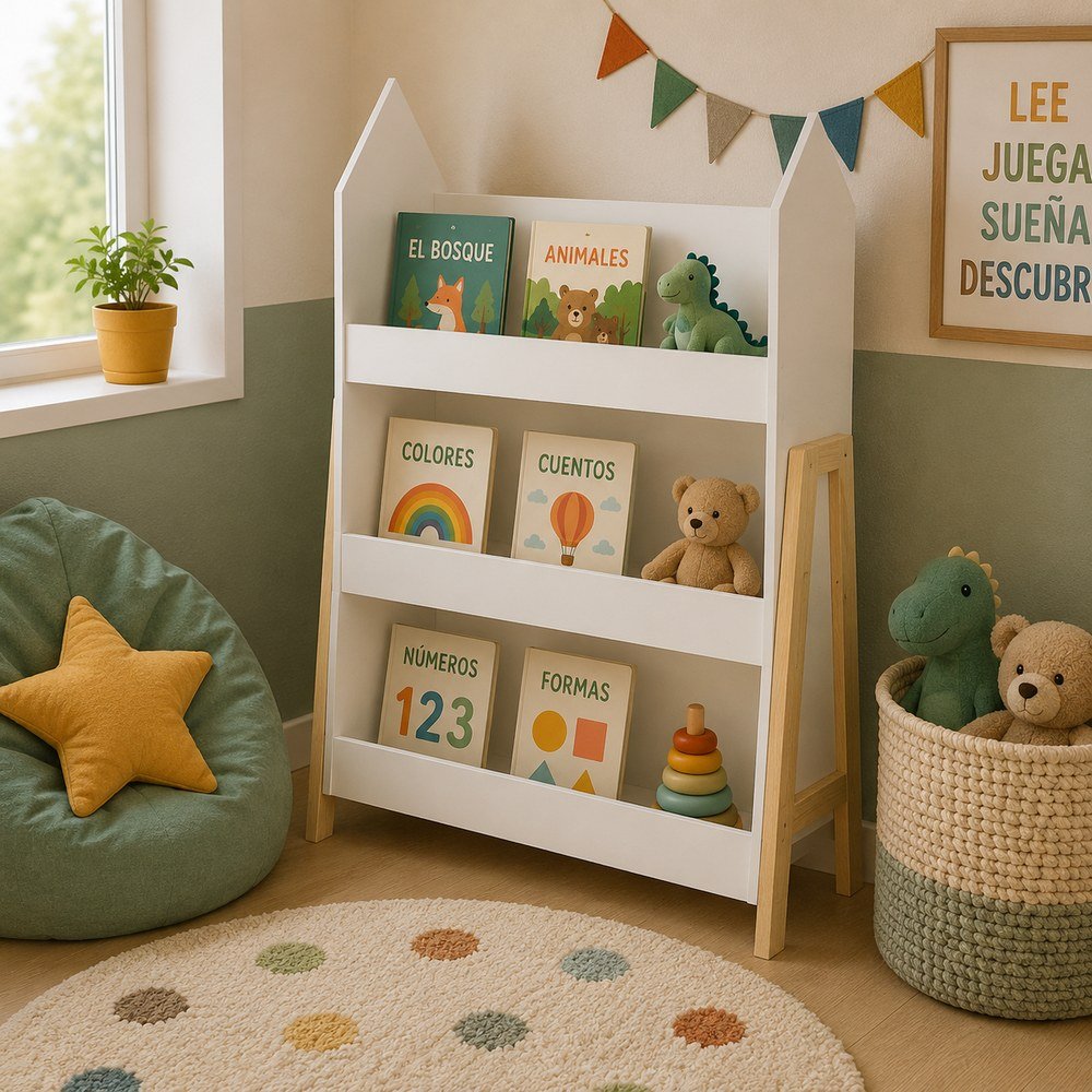 Librera infantil de madera de 100 x 27 x 60 cm color blanco
