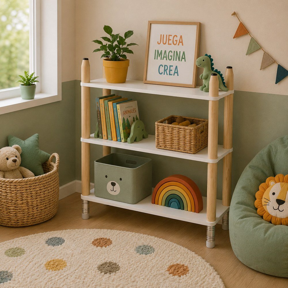 Estante infantil con patas de lápiz 77 x 60 cm de madera color blanco
