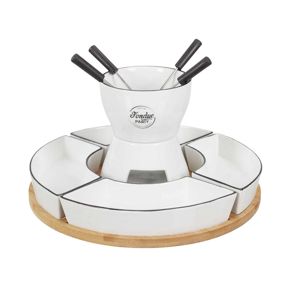 Fondue de vela con bandeja de madera 31 cm blanco 11 piezas
