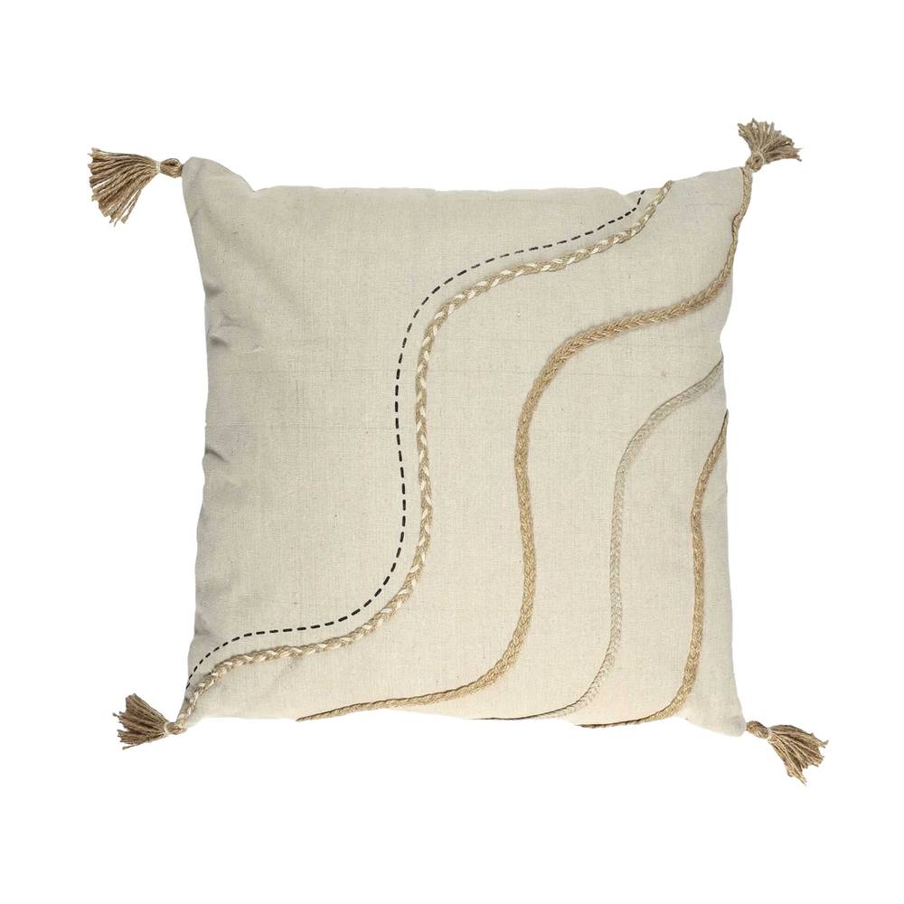 Cojin decorativo de poliester 40x40 cm con pompones beige