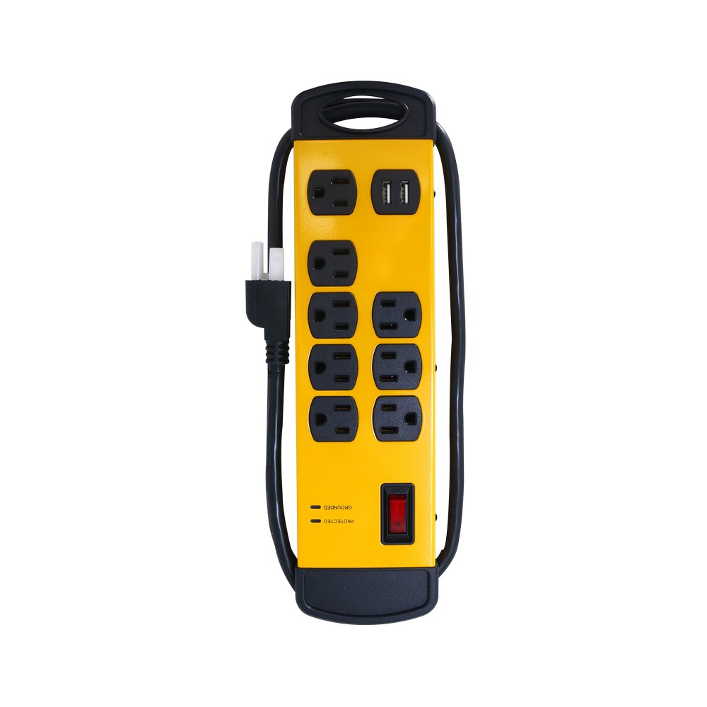 Regleta industrial 8 tomas 15a - 125v con 2 puertos usb 2.4a