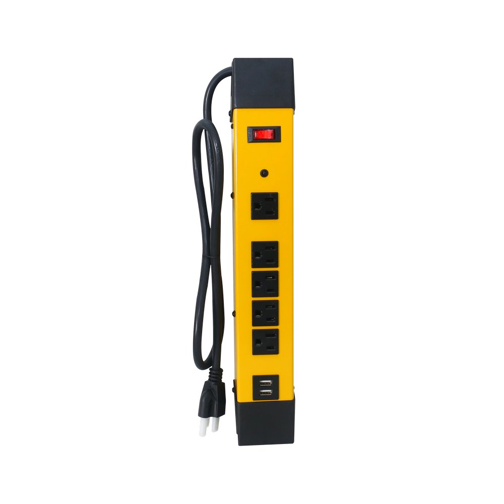 Regleta industrial 5 tomas 15a - 125v con 2 puertos usb 2.4a