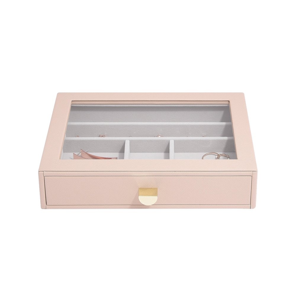 Joyero decorativo de 18 x 25 x 5.6 cm color rosado