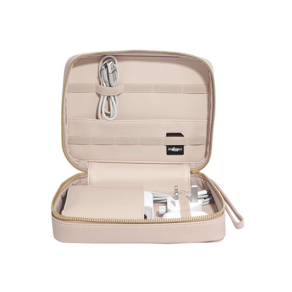 Bolsa organizadora para cables de cuero sintetico 20x15x6 cm rosado