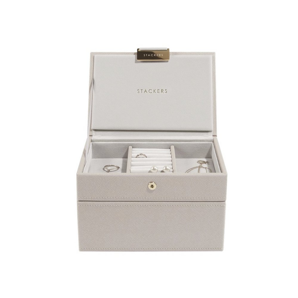 Joyero decorativo con 2 niveles color taupe