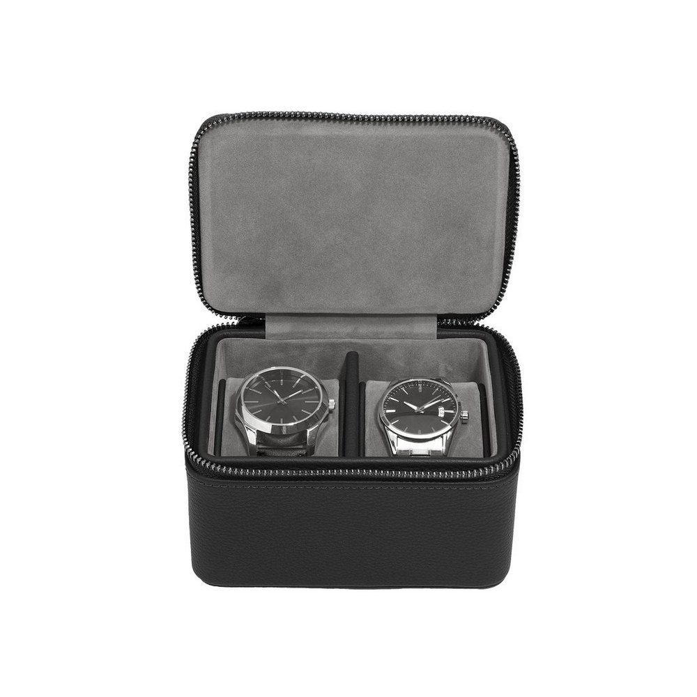 Caja organizadora reloj de cuero sintetico y terciopelo 11.5 x 14.5 x 8 cm negro