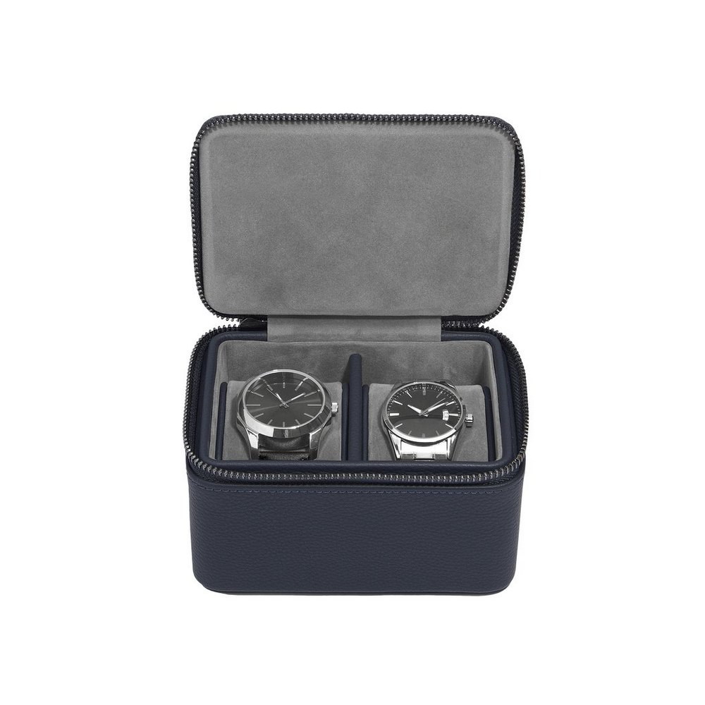 Caja organizadora para reloj de cuero sintetico y terciopelo 11.5x14.5x8 cm azul