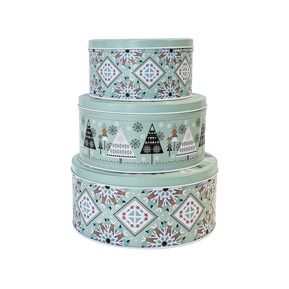 Deposito navideño de hierro 13.6x7.3/16.8x8.3/19.7x9 cm celeste/blanco 3 piezas