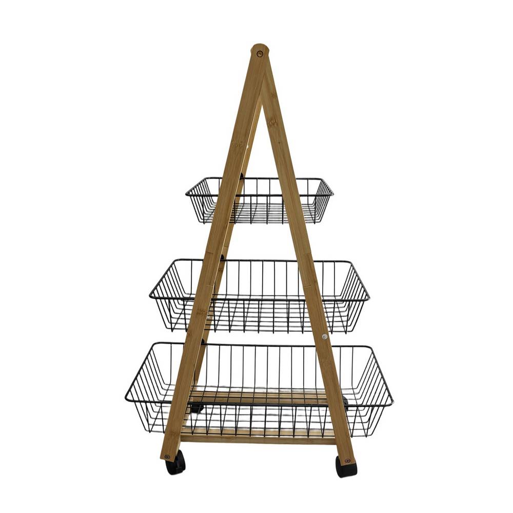 Estante organizador con ruedas de hierro/bambu 54x36x85 cm negro