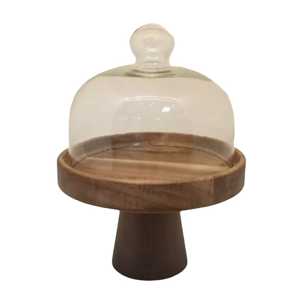 Base para postre de madera/vidrio 18x18x11.5 cm café