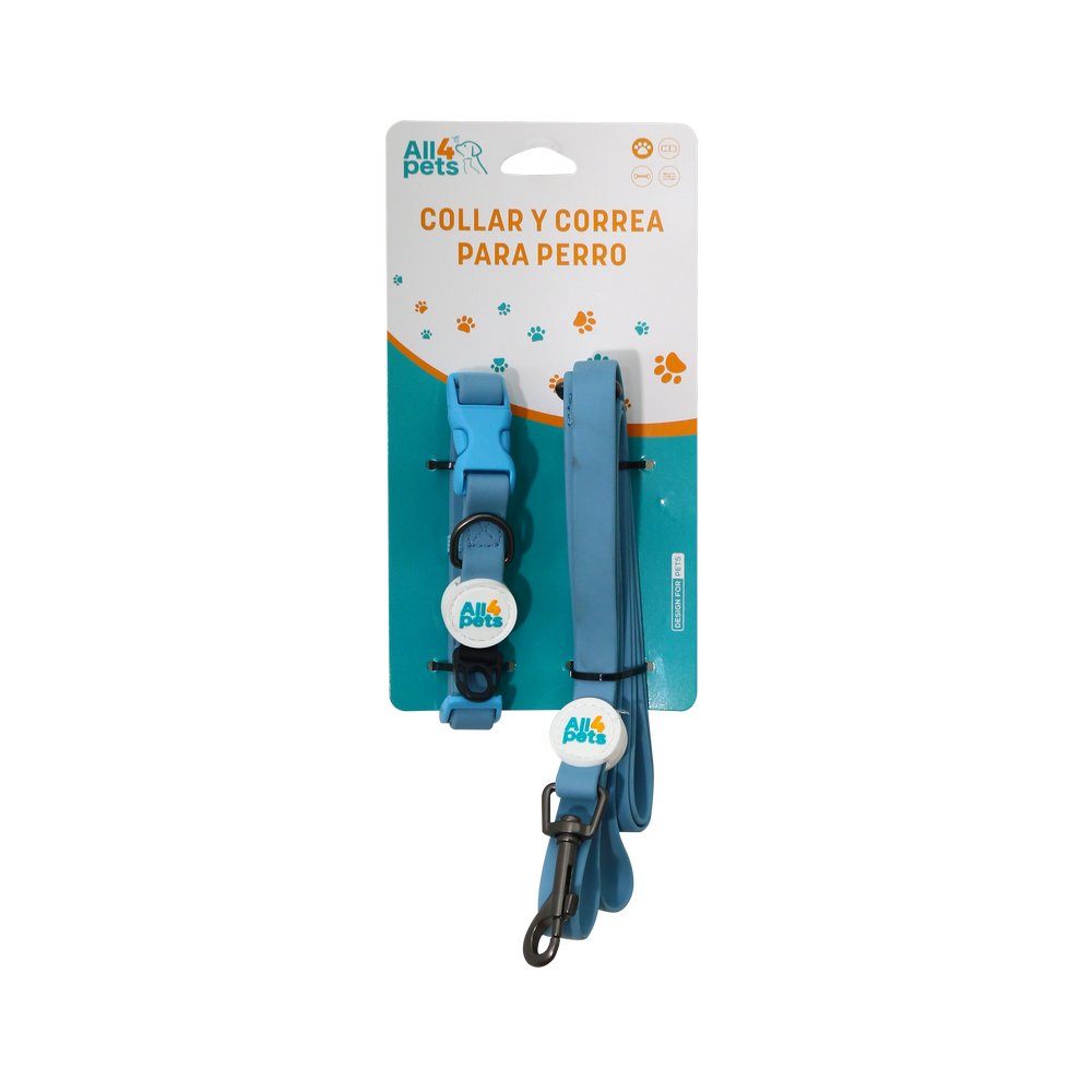 Collar y correa para perro talla m celeste 2 piezas