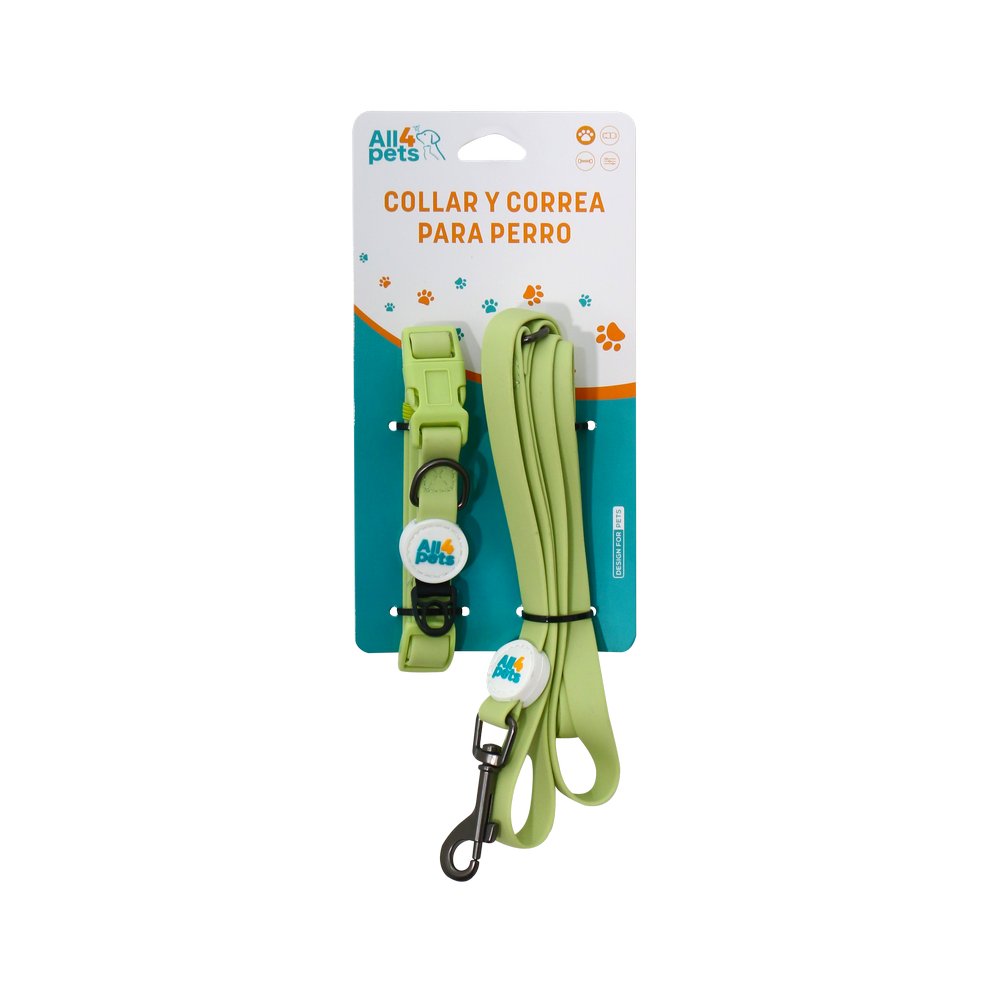 Collar y correa para perro talla l verde 2 piezas