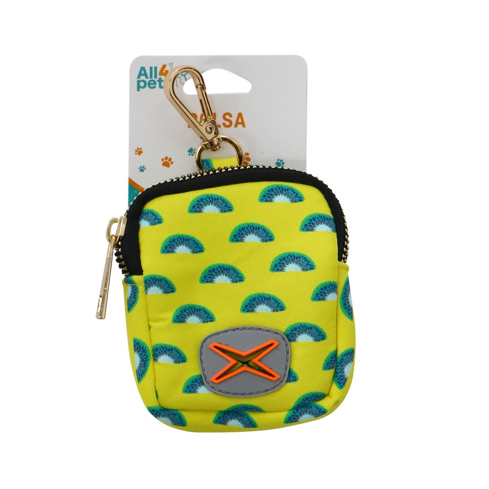 Dispensador de bolsa para desechos de mascota 10x8 cm amarillo con kiwi