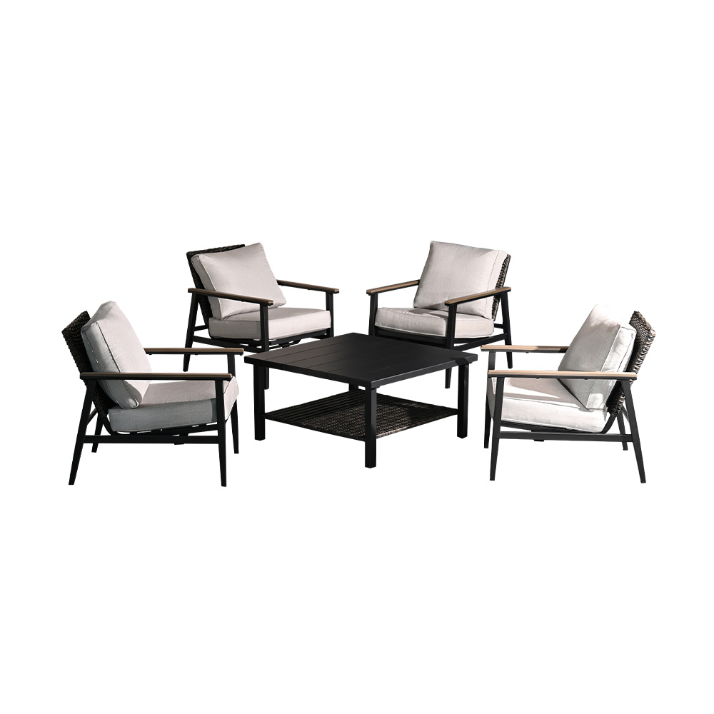 Mueble para exterior de hierro, ratán y poliéster color negro y gris