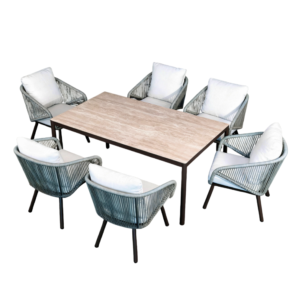 Comedor para exterior de aluminio cafe/verde 7 piezas