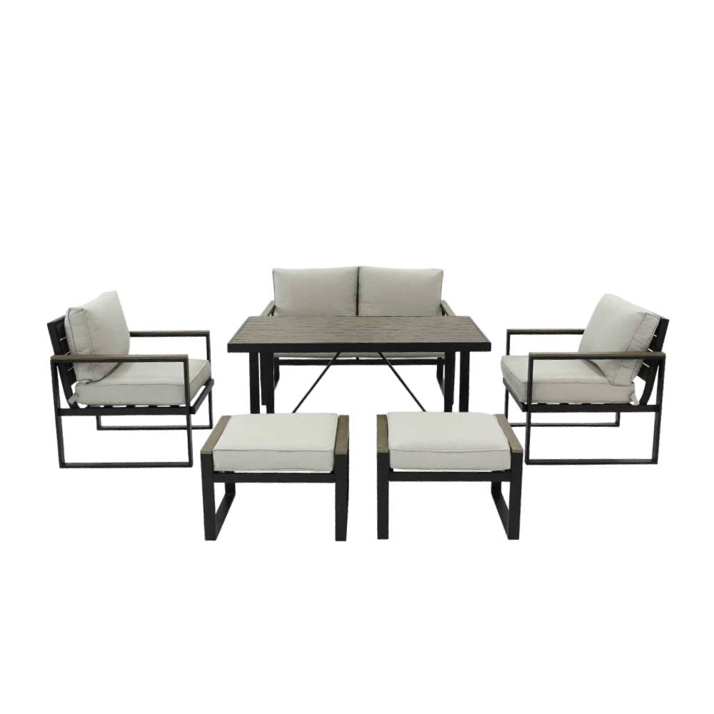 Mueble para exterior de polietileno/hierro negro/cafe 6 piezas