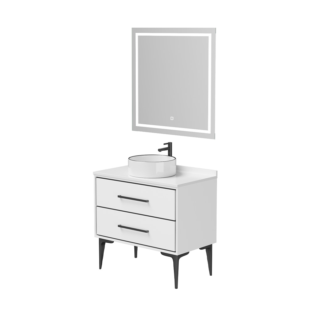 Gabinete con lavamanos y espejo con luz 2g blanco y negro 80 x 46 x 50 cm