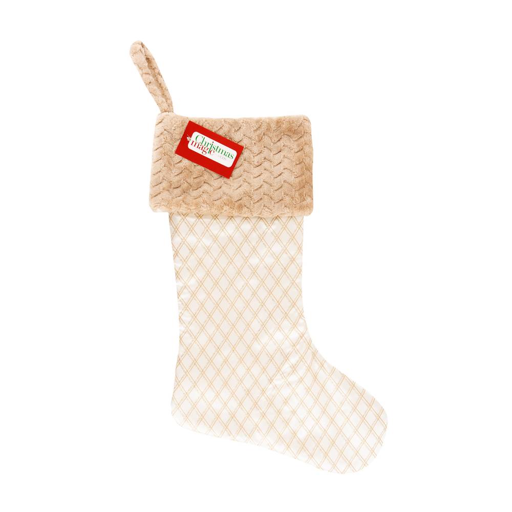 Bota navideña de 28 x 43 cm color blanco y dorado