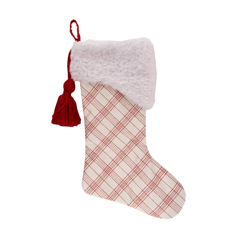 Bota navideña de 28 x 43 cm color blanco y rojo