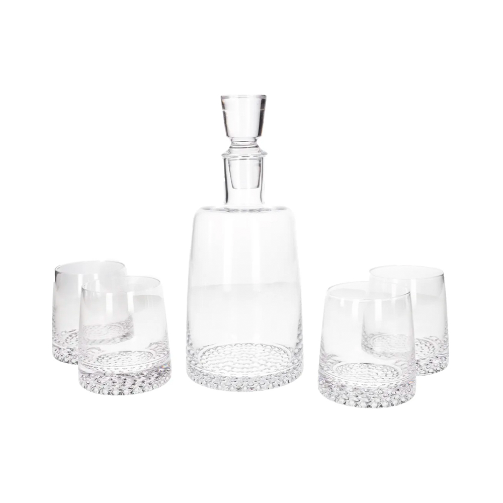 Botella para licor con vasos de vidrio 1000/400 ml 5 piezas