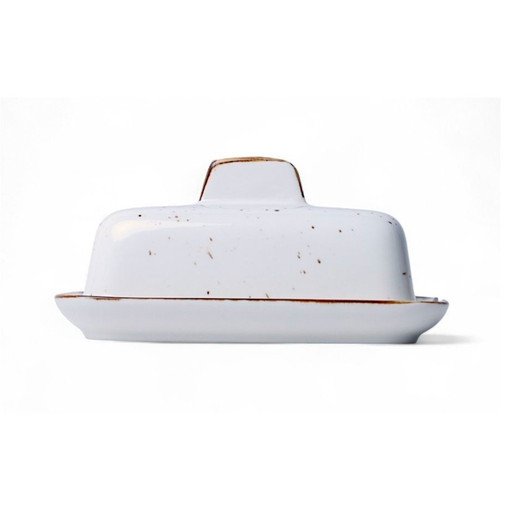 Mantequillera de porcelana 16.5x13x7.8 cm borde dorado