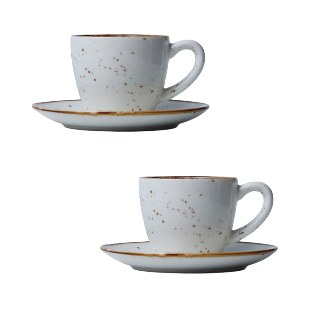 Taza y paila de porcelana 80 ml borde dorado 2 piezas