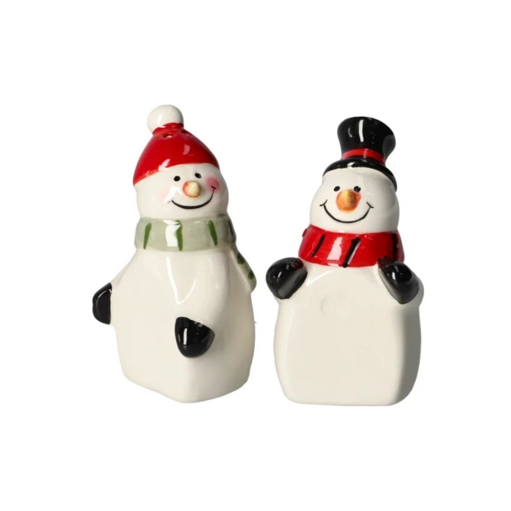 Salero y pimentero navideño de porcelana muñecos de nieve 7.4x4.8x9.5 cm