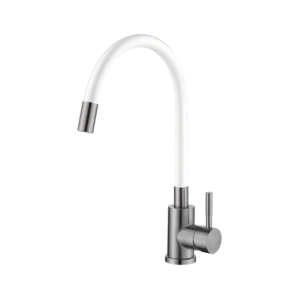 Mezclador para fregadero monomando cuello flexible blanco