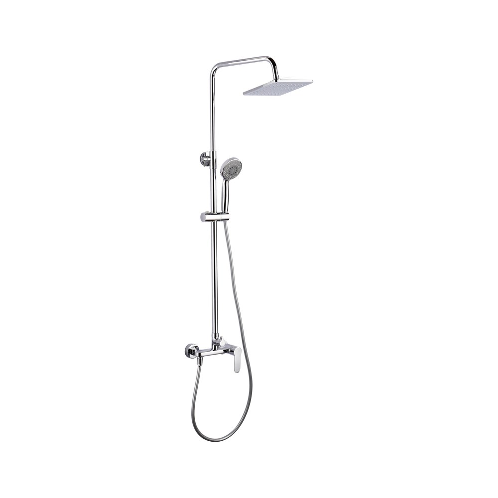 Ducha cuadrada con columna + ducha de mano cromada