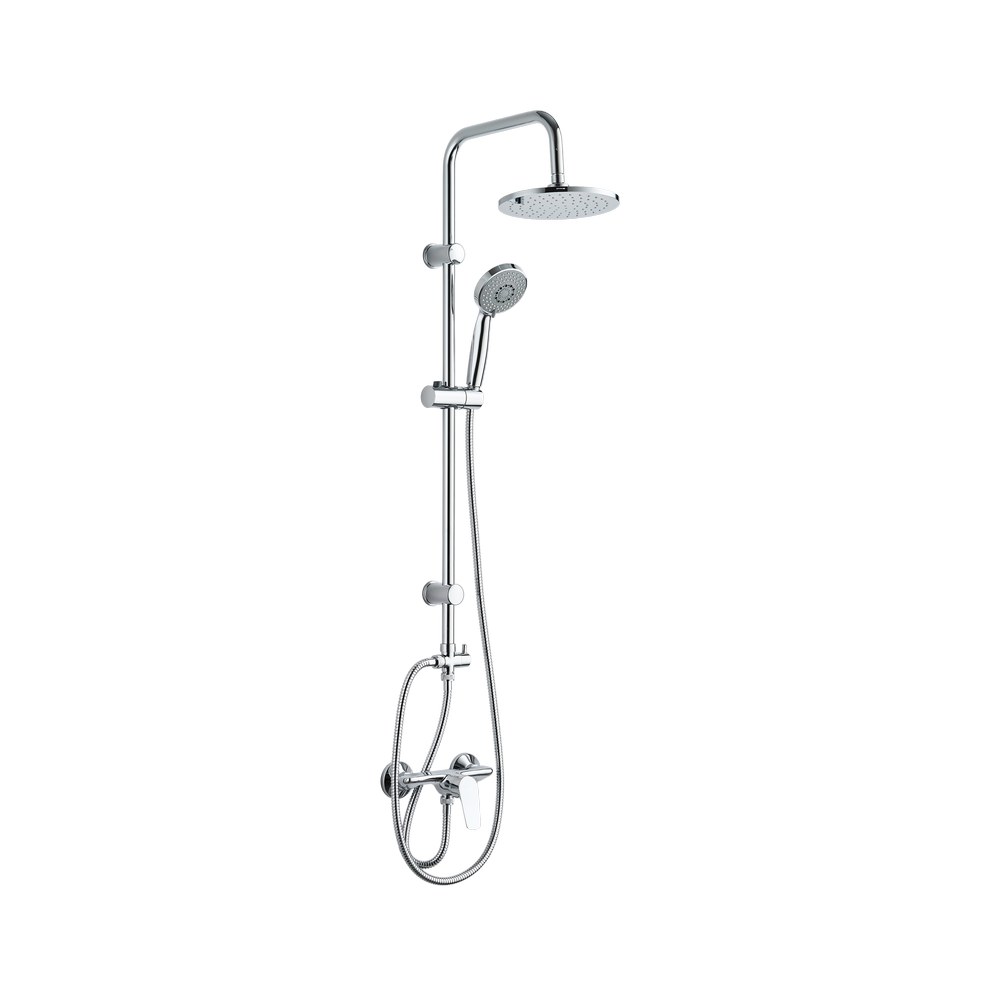 Ducha redonda con monomando + columna + ducha de mano cromada